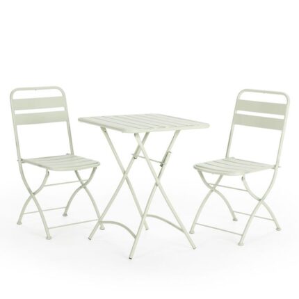 Ensemble Bistro de jardin Perla 3 pièces Vert, Table et 2 chaises