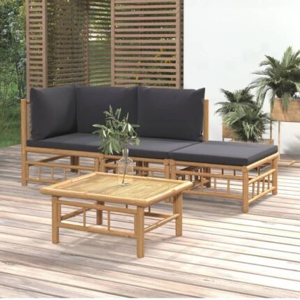 Salon de jardin 4 pcs avec coussins gris foncé bambou vidaXL