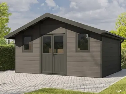 Abri de Jardin Composite ISORA - 20m2 - Gris - Epaisseur des murs : 28mm - Extension - Cabane de Jardin - Local - Double Vitrage