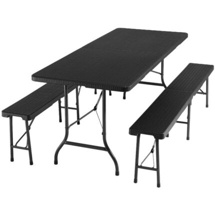 Tectake Ensemble de table de camping Vani pliable en rotin