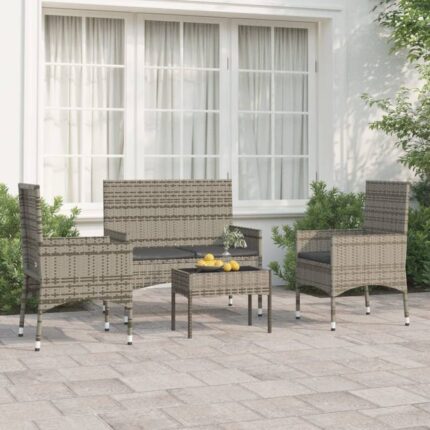 Salon de jardin 4 pcs avec coussins Gris Résine tressée vidaXL