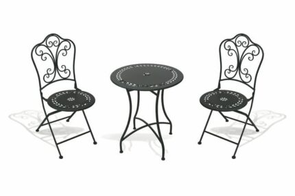 Table de set extérieure et 2 chaises pliantes en fer forgé portofino