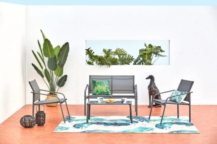 Salon de jardin bas 4 places gris en acier ETIORA