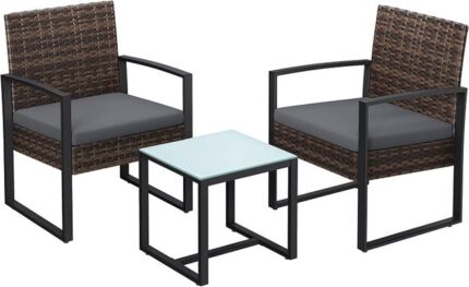Salon de Jardin Extérieur, Ensemble de Mobilier, 2 Chaises et 1 Table Marron et Gris