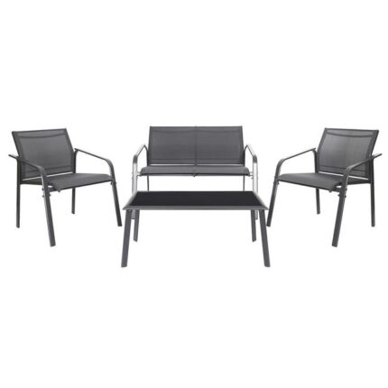 TAHIA - Salon de Jardin 4 Pièces Gris Anthracite