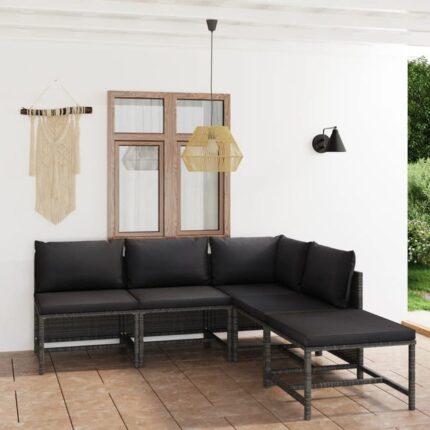 Salon de jardin 5 pcs avec coussins Résine tressée Gris vidaXL