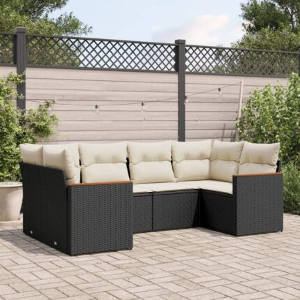 Salon de jardin 6 pcs | Mobilier d'Extérieur | Ensemble de Table et chaises avec coussins noir résine tressée CFW558486