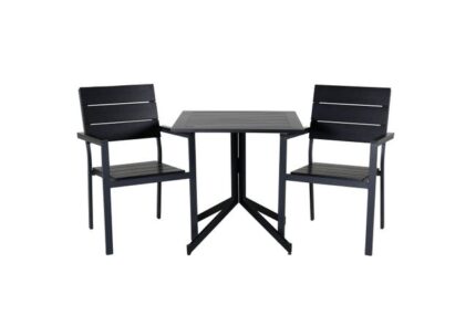 Way Ensemble table et chaises de jardin, table 70x70cm et 2 chaises Levels, noir.