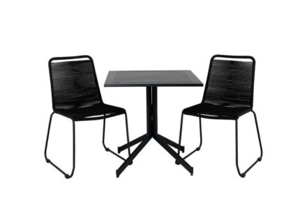 Way Ensemble table et chaises de jardin, table 70x70cm et 2 chaises stabelS Lindos, noir.