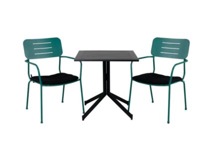 Way Ensemble table et chaises de jardin, table 70x70cm et 2 chaises Nicke vert, noir.