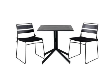 Way Ensemble table et chaises de jardin, table 70x70cm et 2 chaises Lina, noir.