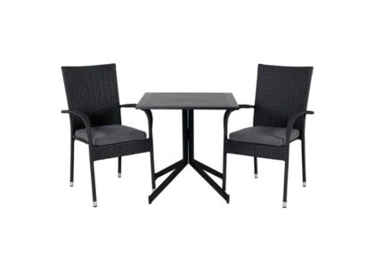 Way Ensemble table et chaises de jardin, table 70x70cm et 2 chaises Anna, noir.