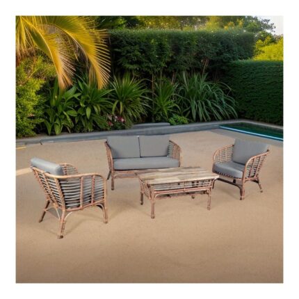 Salon 4 pièces en rotin naturel Natuna Aubry Gaspard