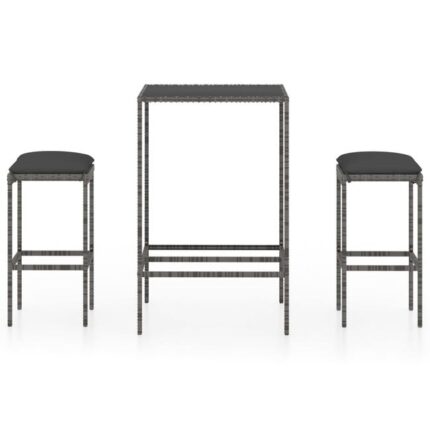 Ensemble de bar de jardin 3 pcs | Moblier de Salle à Manger，bistro et coussins Résine tressée Gris740291