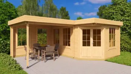 Abri de jardin pentagonal Pepe Alpholz, 6.2x4.6m dim. ext. (cas échéant incl. débord de toit) imprégné, 40mm, 28,6m² superficie totale