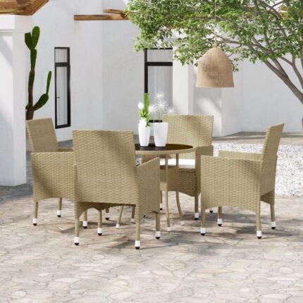 Ensemble de salle à manger de jardin 5 pcs | Salon repas de jardin | Mobilier de salle à manger Résine tressée Beige502624