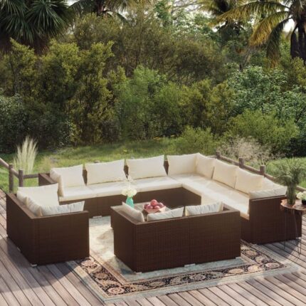 Salon de jardin 12 pcs avec coussins Marron Résine tressée vidaXL