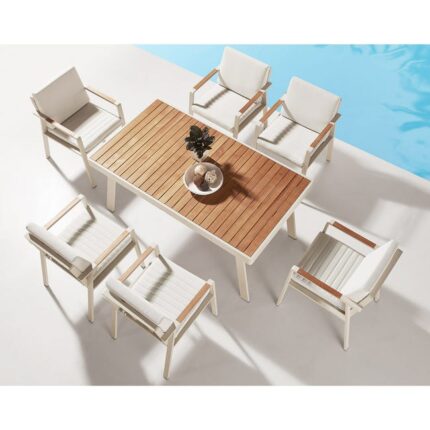 Ensemble repas jardin aluminium et bois teck 6 places - NOFFY