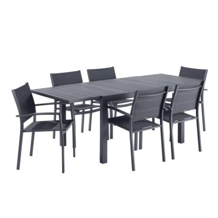 Lot table Lyra II et 6 fauteuils NATERIAL Orion Beta, aluminium gris anthracite