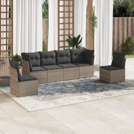 Salon de jardin 6 pcs avec coussins gris résine tressée vidaXL