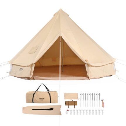 VEVOR Tente Cloche en Toile 4 m Tente de Yourte 4 Saisons Tente de Camping Familial avec Trou de Poêle à Bois,Sacs pour Glamping Jusqu'à 6 Personnes