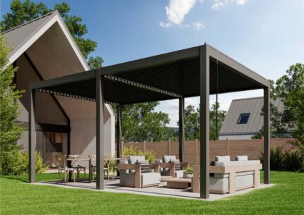 Pergola bioclimatique Huun Piano HUUN, 6x4m dim. ext. (cas échéant incl. débord de toit) revêtu par poudre, 24m² superficie totale