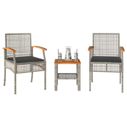 Ensemble de bistro 3 pcs et coussins gris résine tressée acacia vidaXL