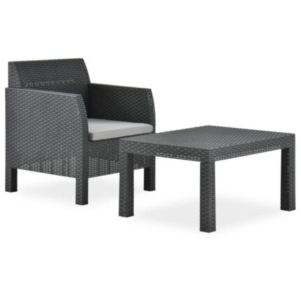 Salon de jardin 2 pcs avec coussin PP Rotin Anthracite vidaXL