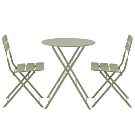 Table de terrasse ronde rabattable et 2 chaises pliantes vert tilleul