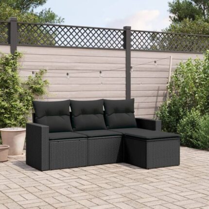 Salon de jardin 4 pcs | Mobilier d'Extérieur | Ensemble de Table et chaises avec coussins noir résine tressée CDS39884