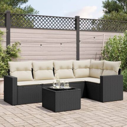 Salon de jardin 6 pcs | Mobilier d'Extérieur | Ensemble de Table et chaises avec coussins noir résine tressée CDS55768