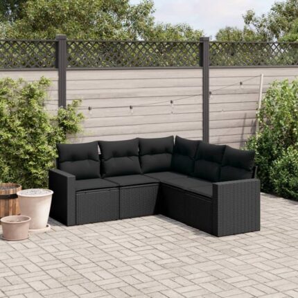 Salon de jardin 5 pcs | Mobilier d'Extérieur | Ensemble de Table et chaises avec coussins noir résine tressée CDS25804