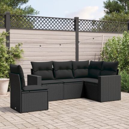 Salon de jardin 5 pcs | Mobilier d'Extérieur | Ensemble de Table et chaises avec coussins noir résine tressée CDS68765