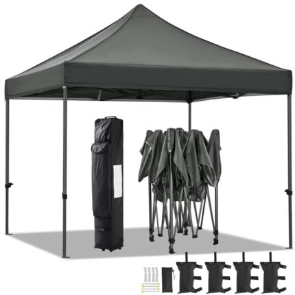 Tonnelle 3x3m Pliante Imperméable Anti-UV Tente Pop-up Portable avec Sac de Transport Gris Foncé