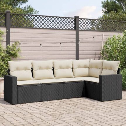 Salon de jardin 5 pcs | Mobilier d'Extérieur | Ensemble de Table et chaises avec coussins noir résine tressée CDS41942