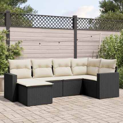 Salon de jardin 6 pcs | Mobilier d'Extérieur | Ensemble de Table et chaises avec coussins noir résine tressée CDS53929