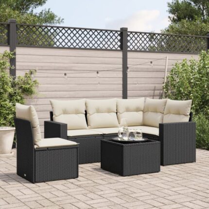 Salon de jardin 6 pcs | Mobilier d'Extérieur | Ensemble de Table et chaises avec coussins noir résine tressée CDS29945