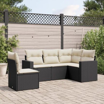 Salon de jardin 5 pcs | Mobilier d'Extérieur | Ensemble de Table et chaises avec coussins noir résine tressée CDS75060