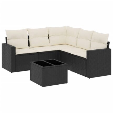 Salon de jardin 6 pcs | Mobilier d'Extérieur | Ensemble de Table et chaises avec coussins noir résine tressée CDS32129