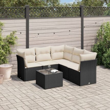 Salon de jardin 6 pcs | Mobilier d'Extérieur | Ensemble de Table et chaises avec coussins noir résine tressée CDS85481