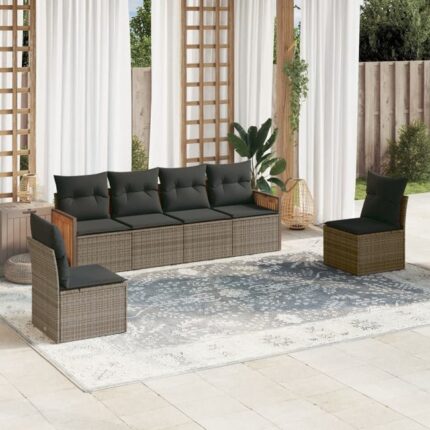 Salon de jardin 6 pcs avec coussins gris résine tressée vidaXL