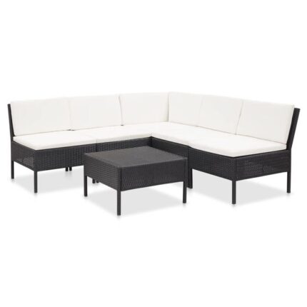 Salon de jardin 6 pcs avec coussins Résine tressée Noir vidaXL