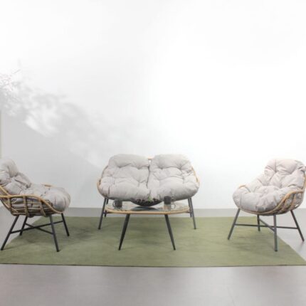 Salon de jardin 4 places canapé + fauteuils beige EVORA