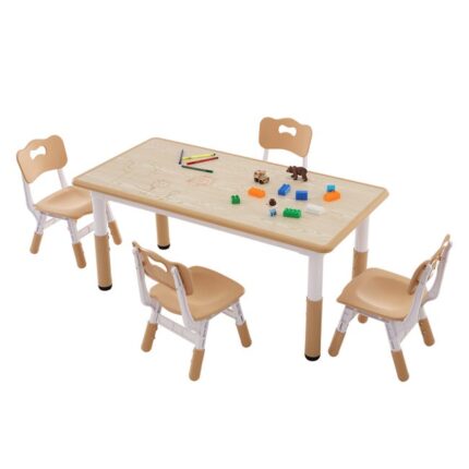 VEVOR 1 Table d’Enfant+4 Chaises 1200x600x482-572 mm et 310x295x520-560 mm Ensemble de Meuble d'Enfant Hauteur Réglable pour Étudier Manger Jouer Lire