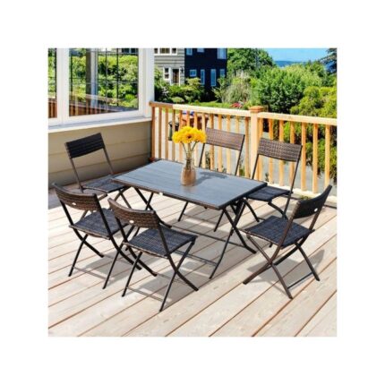 Salon de Jardin Bistrot 7 Pièces Montparnasse en Résine Tressée Marron chocolat