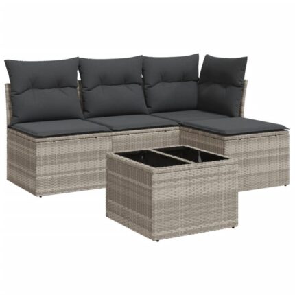 Salon de jardin 5 pcs | Mobilier de jardin | Salon d'extérieur avec coussins gris clair résine tressée CFW310778