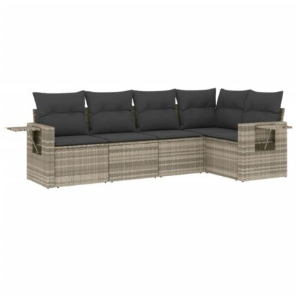 Salon de jardin 5 pcs | Mobilier de jardin | Salon d'extérieur avec coussins gris clair résine tressée CFW310778