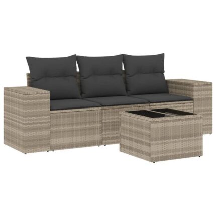 Salon de jardin 4 pcs | Mobilier de jardin | Salon d'extérieur avec coussins gris clair résine tressée CFW310778