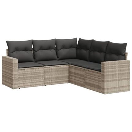 Salon de jardin 5 pcs | Mobilier de jardin | Salon d'extérieur avec coussins gris clair résine tressée CFW310778