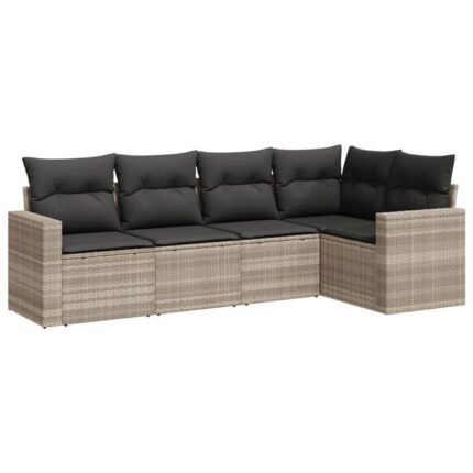 Salon de jardin 5 pcs | Mobilier de jardin | Salon d'extérieur avec coussins gris clair résine tressée CFW310778